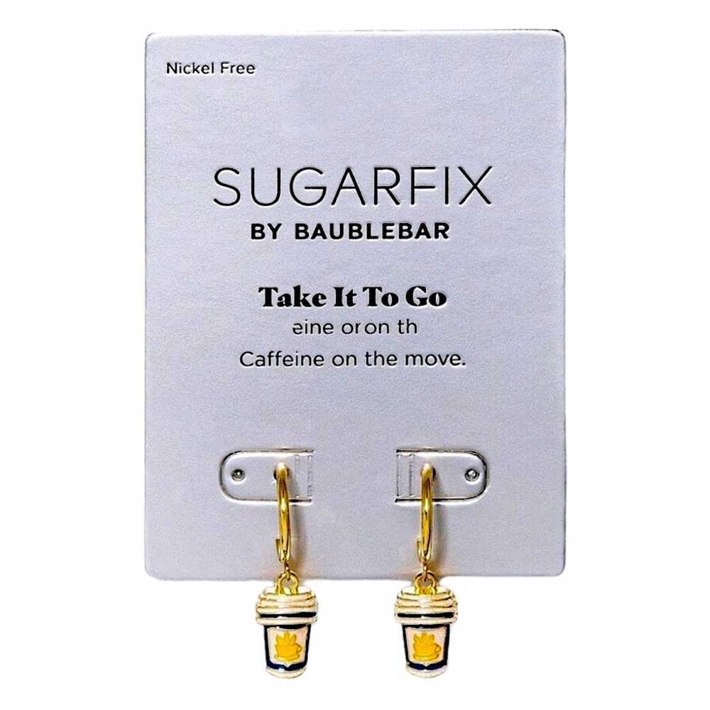 SUGARFIX BaubleBar Caffeine On The Move Coffee Hoop Earrings NEW 💛💙